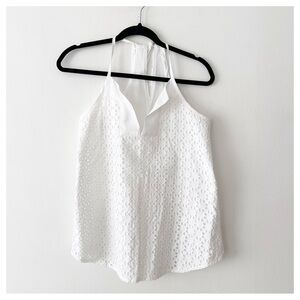 Athleta Racerback Eyelet White Tie‎ Neck Tank Blouse Top Size XXS